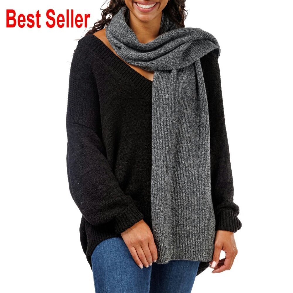 Luxury Cashmere Scarf Ribbed Knit Classic Elegant Winter Accessory